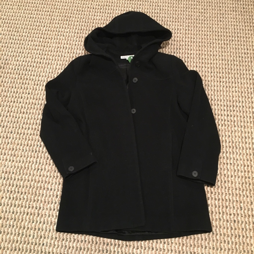 Jason Kole black mid length pea coa jacket w/ hood